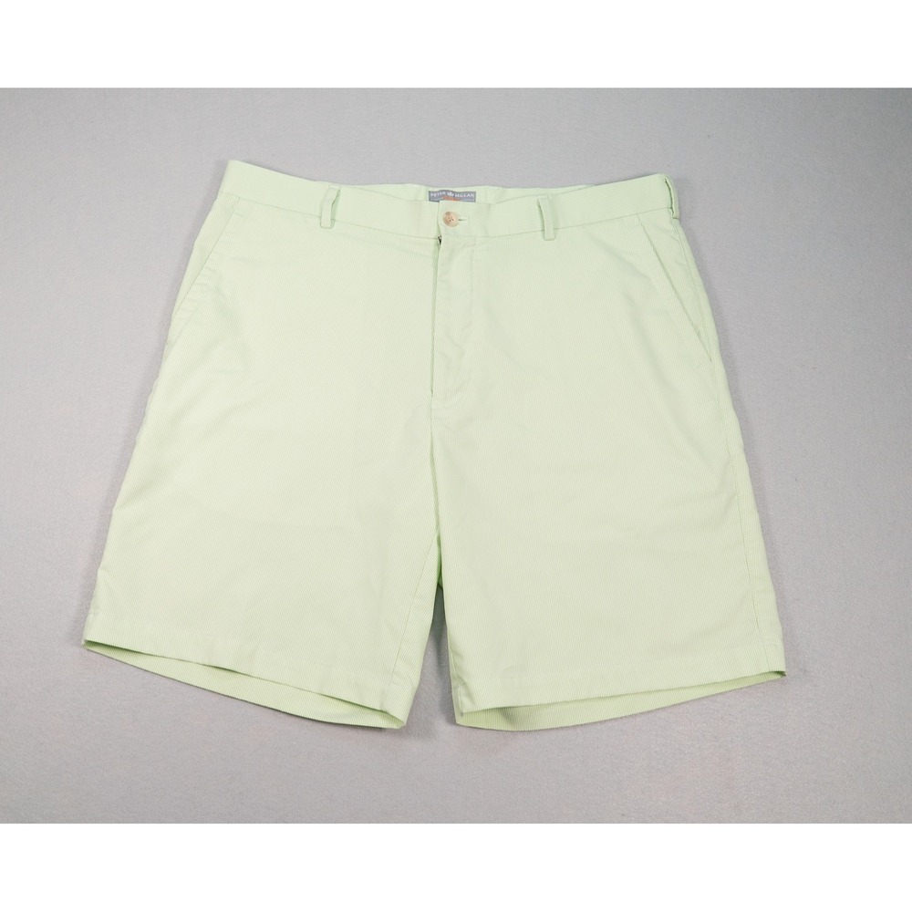 Peter Millar Crown Sport Mens 36 Green White Striped Golf Performance Shorts